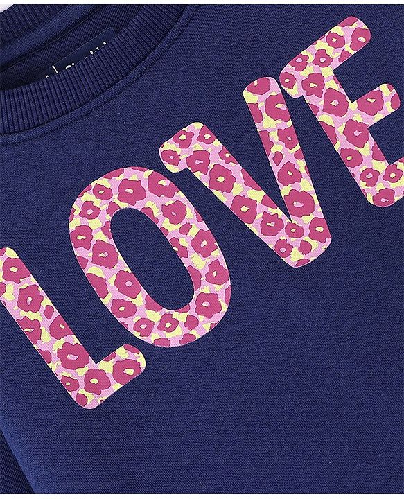 Pine Kids Full Sleeves Round Neck Biowashed Sweatshirt Text Printed - Navy Peony