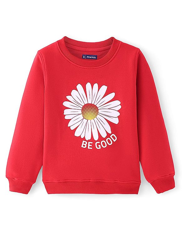 Pine Kids Full Sleeves Round Neck Bio Washed Sweat Shirt Floral Print - Red