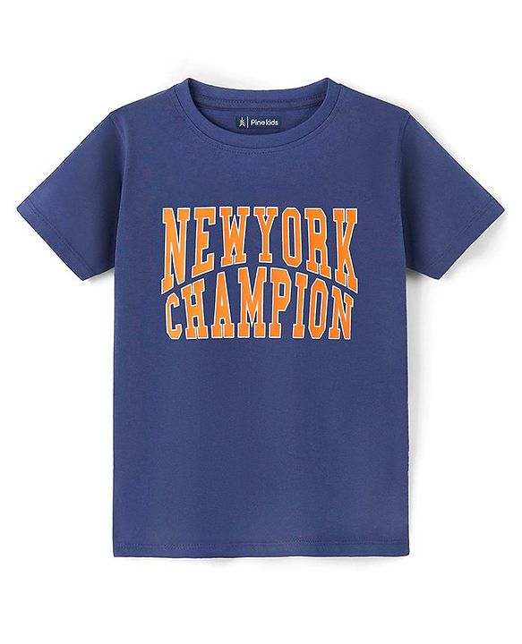 Pine Kids 100% Cotton Knit Half Sleeves Biowashed Basic T-Shirt Text Print - Lomoges