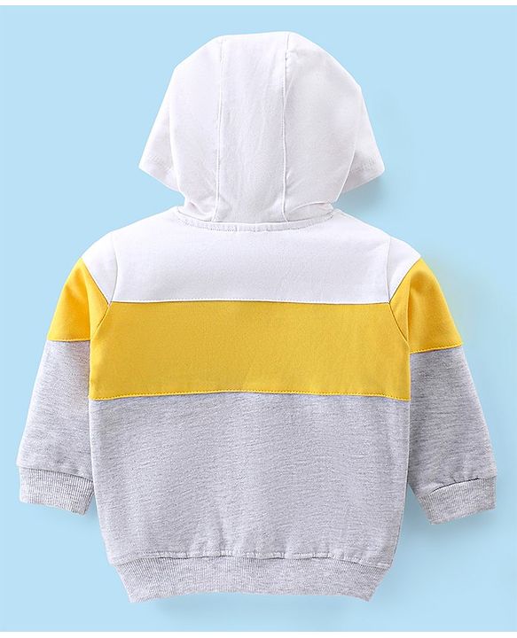 Babyhug Full Sleeves Cut & Sew Sweatjacket with Hood & Graphic Print - Ecru Melange