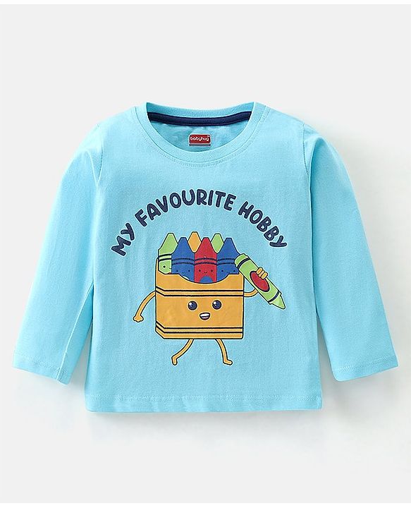 Babyhug Cotton Full Sleeves T-Shirt Stripes & Crayons Print Pack of 2- Blue Red & Yellow