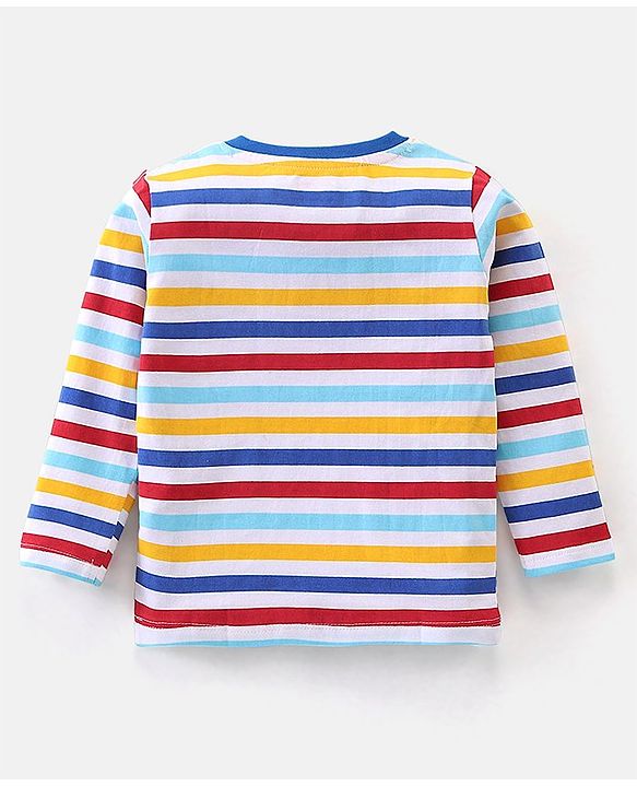 Babyhug Cotton Full Sleeves T-Shirt Stripes & Crayons Print Pack of 2- Blue Red & Yellow