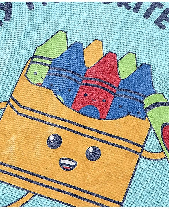 Babyhug Cotton Full Sleeves T-Shirt Stripes & Crayons Print Pack of 2- Blue Red & Yellow