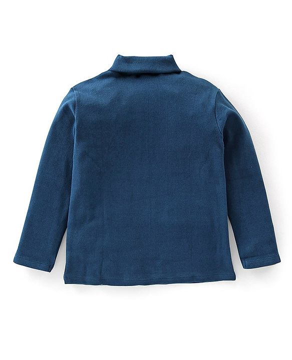 Babyhug Cotton Knit Lycra Solid Colour Ribbed Turtle Neck T-Shirt - Navy Blue