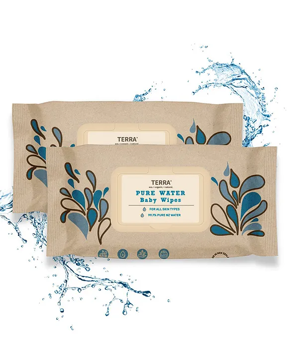 Terra Biodegradable 99.7% Pure Water Organic Baby Wipes Pack of 2 - 140  Pieces [+info]