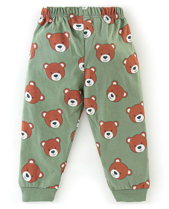 Babyhug Cotton Knit Full Sleeves Night Suit Bear Print - Green