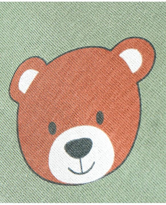 Babyhug Cotton Knit Full Sleeves Night Suit Bear Print - Green