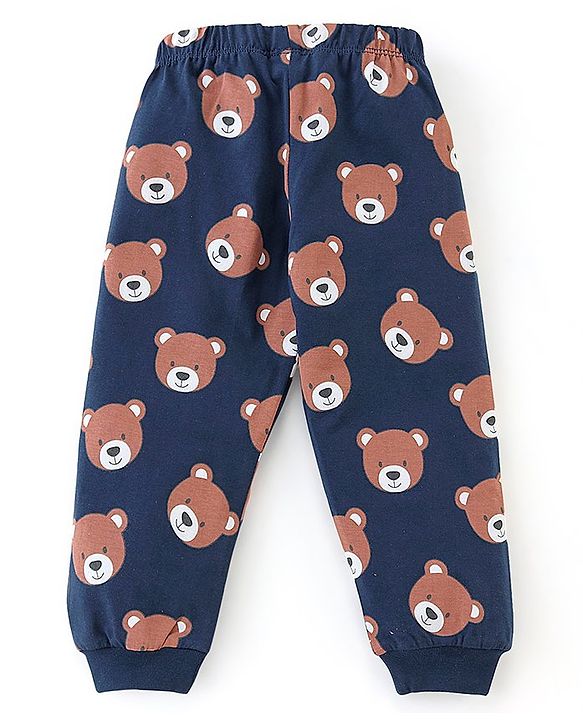 Babyhug Full Sleeves Cotton Night Suit Bear Print- Blue