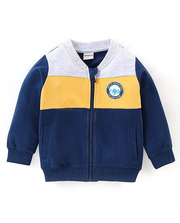 Babyhug Cotton Knit Full Sleeves T-Shirt & Lounge Pant Set Text Print - Blue Yellow & Grey