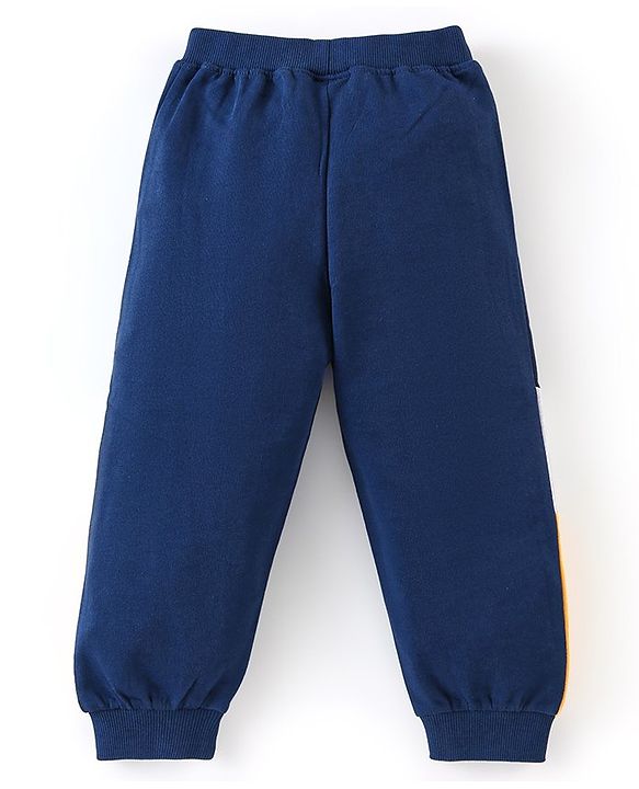 Babyhug Cotton Knit Full Sleeves T-Shirt & Lounge Pant Set Text Print - Blue Yellow & Grey