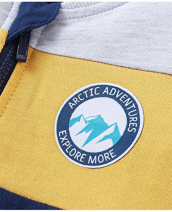 Babyhug Cotton Knit Full Sleeves T-Shirt & Lounge Pant Set Text Print - Blue Yellow & Grey