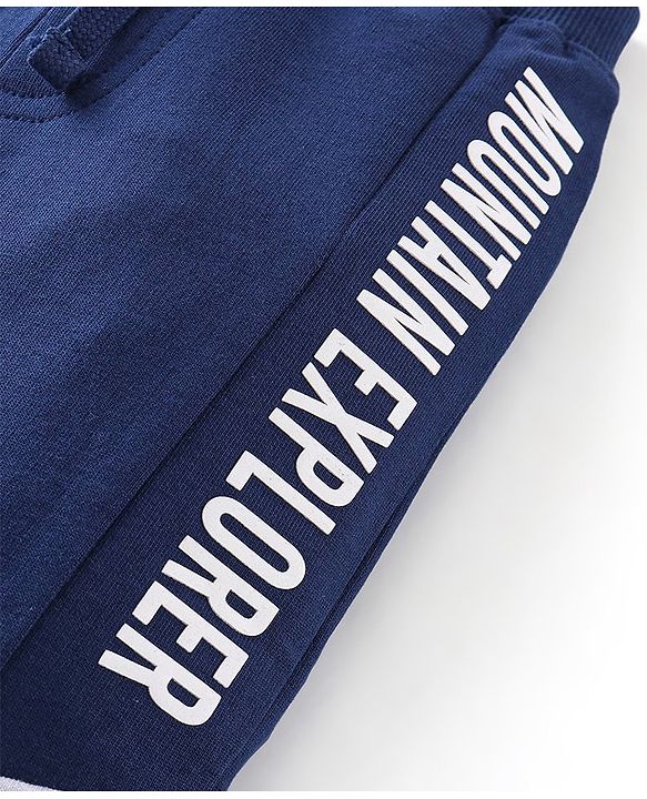 Babyhug Cotton Knit Full Sleeves T-Shirt & Lounge Pant Set Text Print - Blue Yellow & Grey