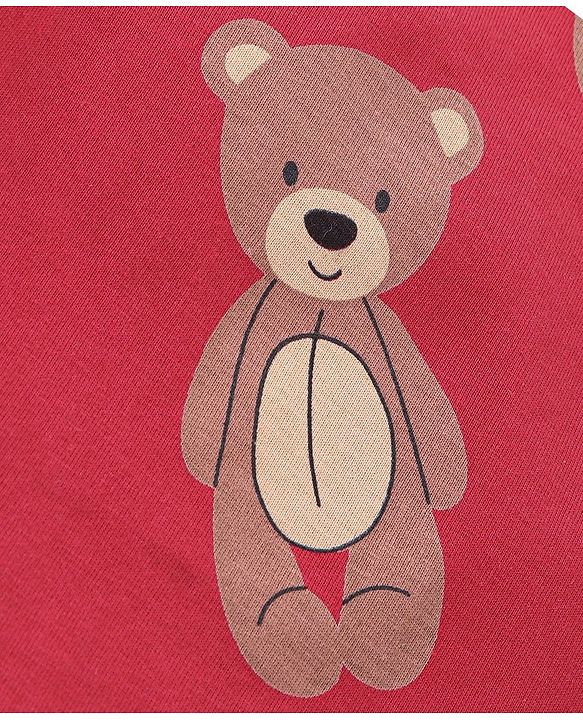 Babyhug Cotton Knit Full Sleeves Night Suit Bear Print - Red & Maroon