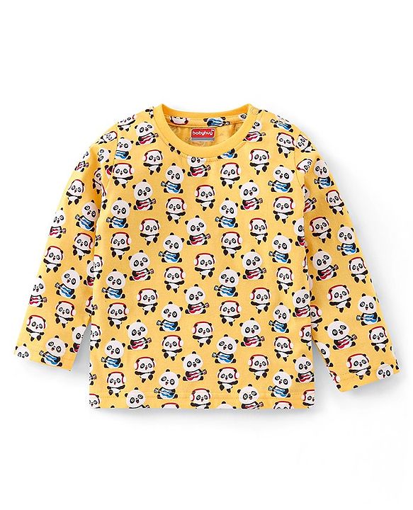 Babyhug Single Jersey Full Sleeves Night Suit Panda Print - Yellow