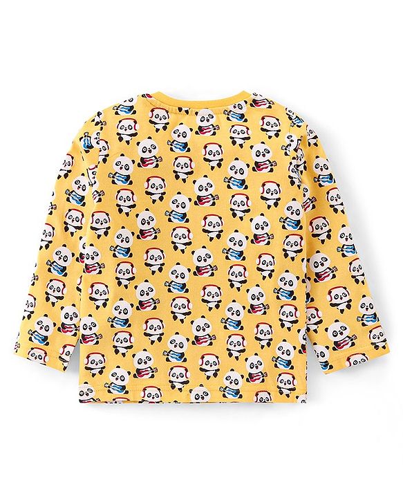 Babyhug Single Jersey Full Sleeves Night Suit Panda Print - Yellow
