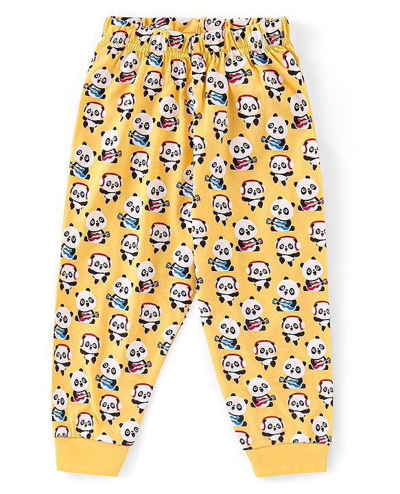 Babyhug Single Jersey Full Sleeves Night Suit Panda Print - Yellow