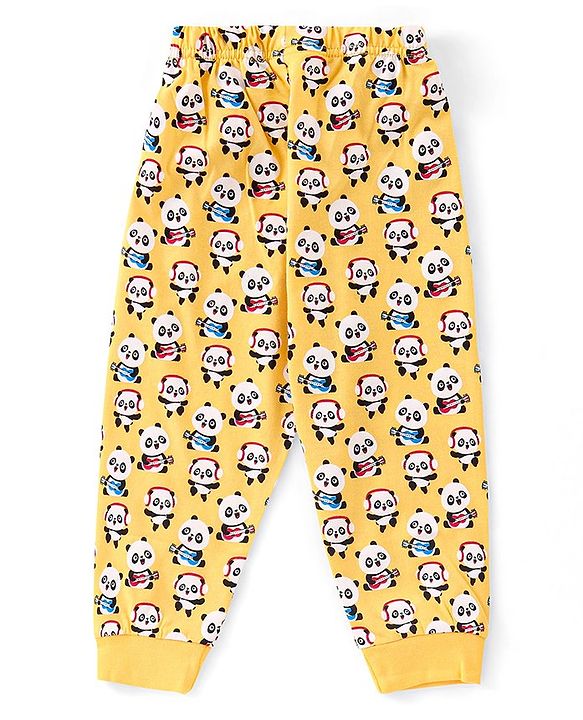 Babyhug Single Jersey Full Sleeves Night Suit Panda Print - Yellow
