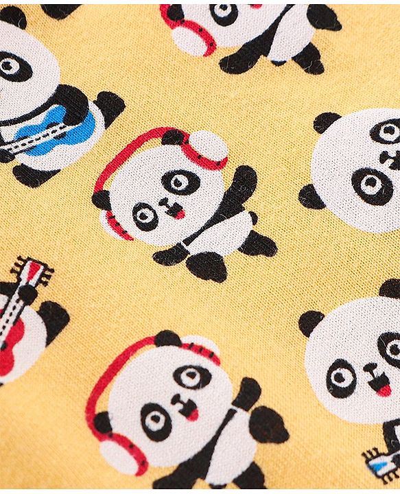 Babyhug Single Jersey Full Sleeves Night Suit Panda Print - Yellow