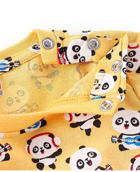 Babyhug Single Jersey Full Sleeves Night Suit Panda Print - Yellow