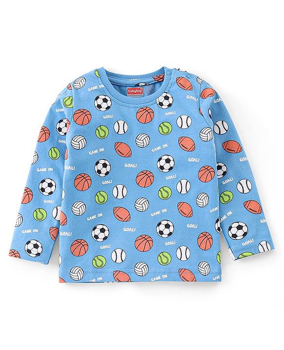 Babyhug Single Jersey Full Sleeves Night Suit Ball Print - Blue