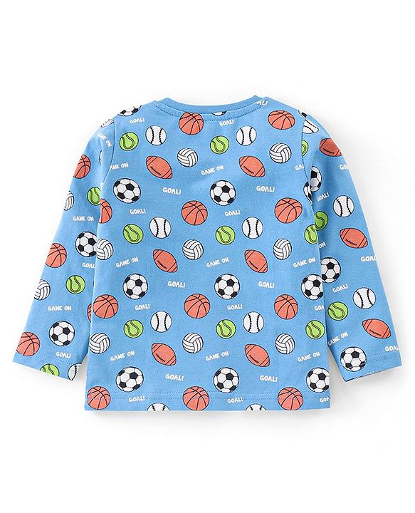 Babyhug Single Jersey Full Sleeves Night Suit Ball Print - Blue