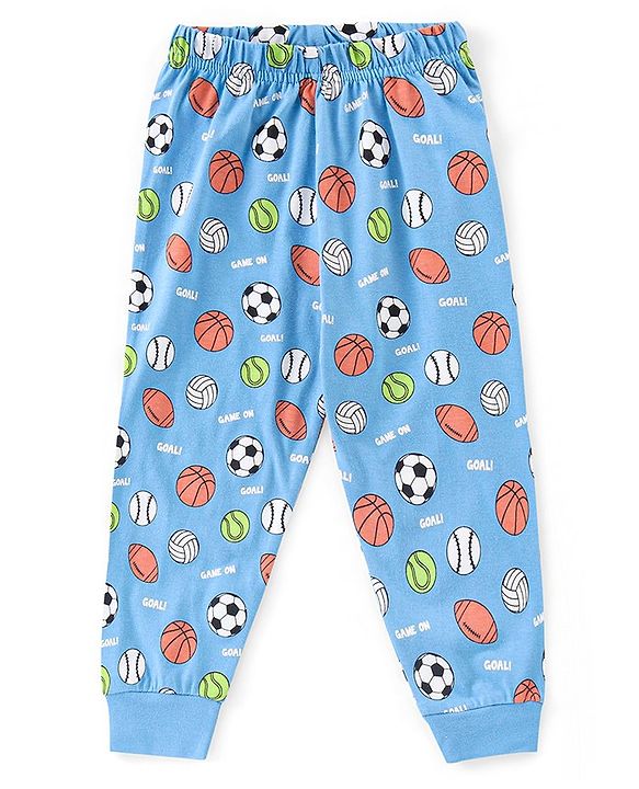 Babyhug Single Jersey Full Sleeves Night Suit Ball Print - Blue