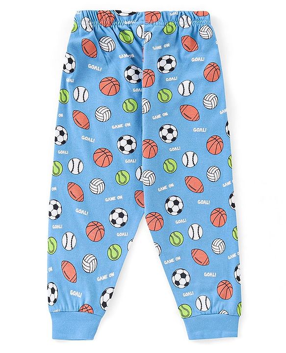 Babyhug Single Jersey Full Sleeves Night Suit Ball Print - Blue