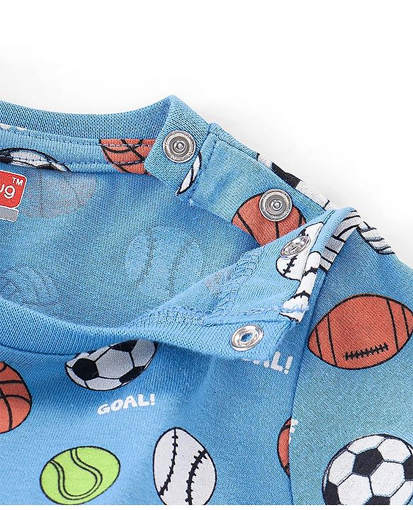 Babyhug Single Jersey Full Sleeves Night Suit Ball Print - Blue