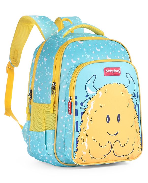 Babyhug Cute Monster School Backpack Blue - Height 16 Inches