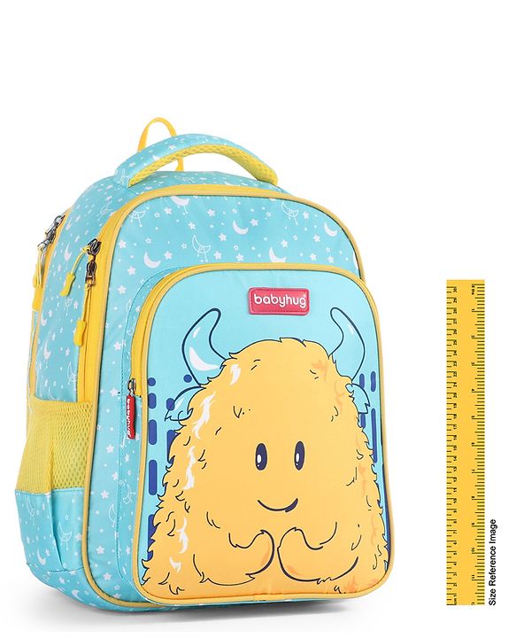 Babyhug Cute Monster School Backpack Blue - Height 16 Inches