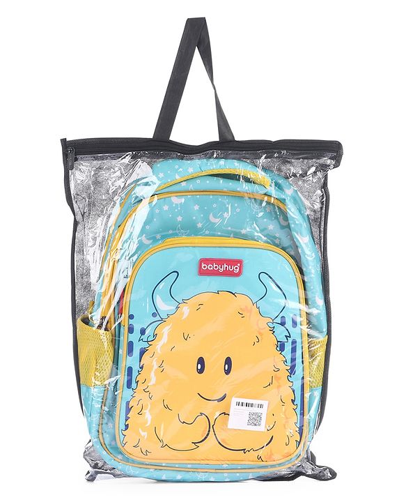 Babyhug Cute Monster School Backpack Blue - Height 16 Inches