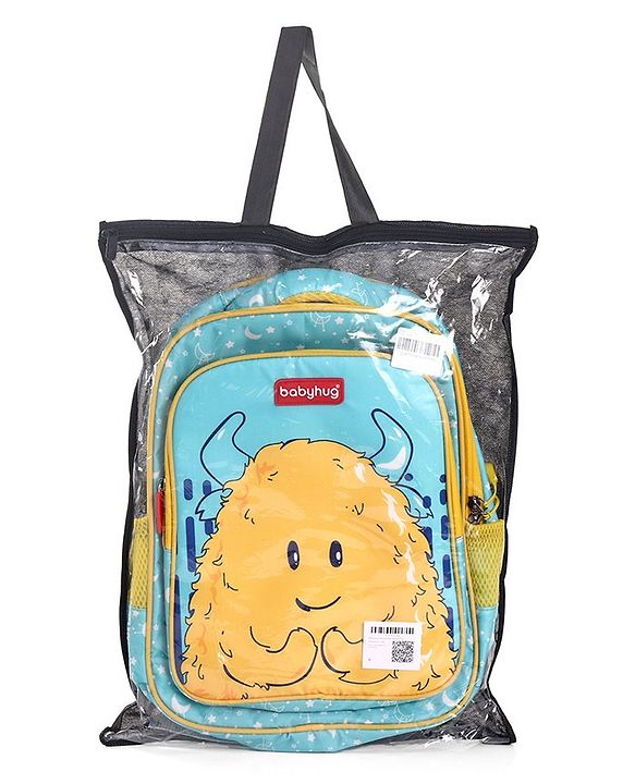 Babyhug Cute Monster School Backpack Blue - Height 16 Inches