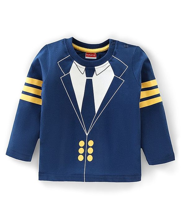 Babyhug Cotton Knit Full Sleeves T-Shirt & Lounge Pant Set Coat Print- Navy Blue
