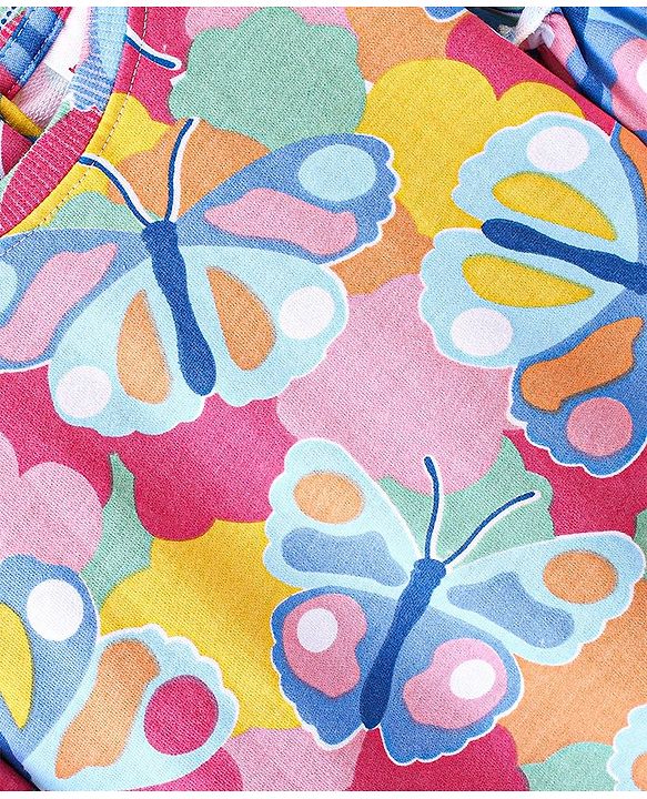 Babyhug Cotton Full Sleeves Balloon Sleeves Sweatshirt With Butterfly Print & Frill Detailing - Multicolour
