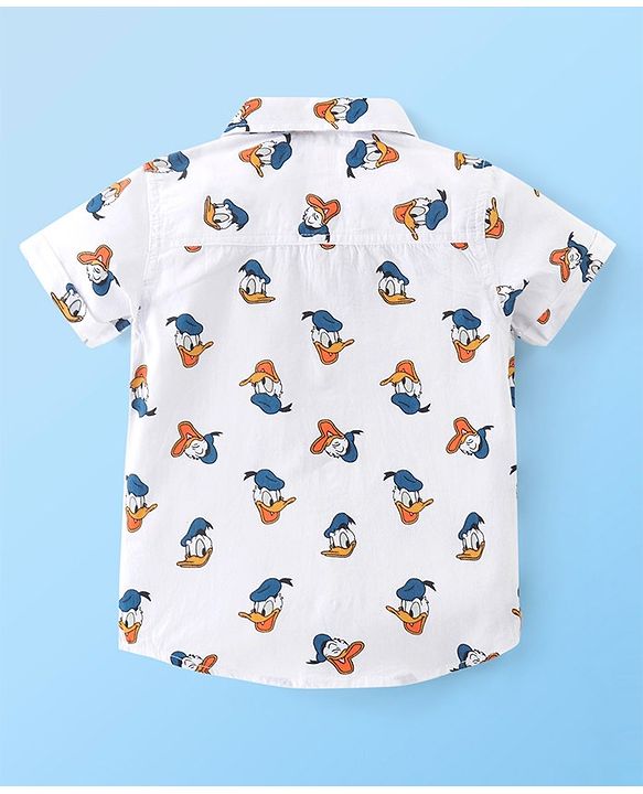Babyhug Cotton Woven Half Sleeves Regular Collar Shirt Donald Duck Print- White