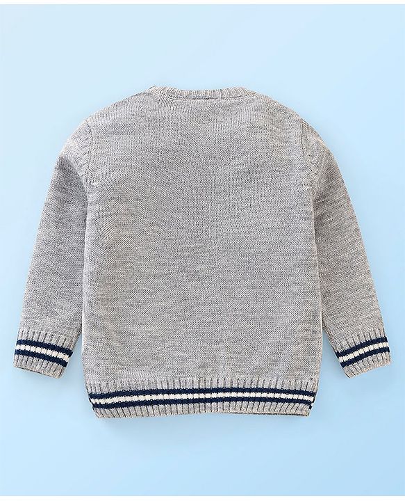 Babyhug Knit Full Sleeves Sweater With Checks Design & Bow Applique  - Grey