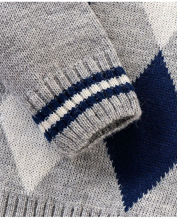 Babyhug Knit Full Sleeves Sweater With Checks Design & Bow Applique  - Grey
