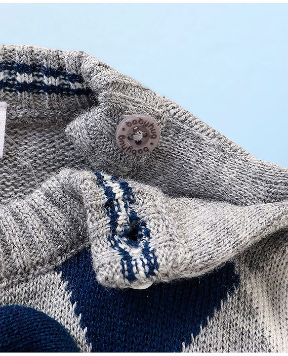 Babyhug Knit Full Sleeves Sweater With Checks Design & Bow Applique  - Grey