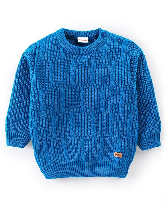 Babyhug Full Sleeves Cable Knit Pullover Sweater - Blue