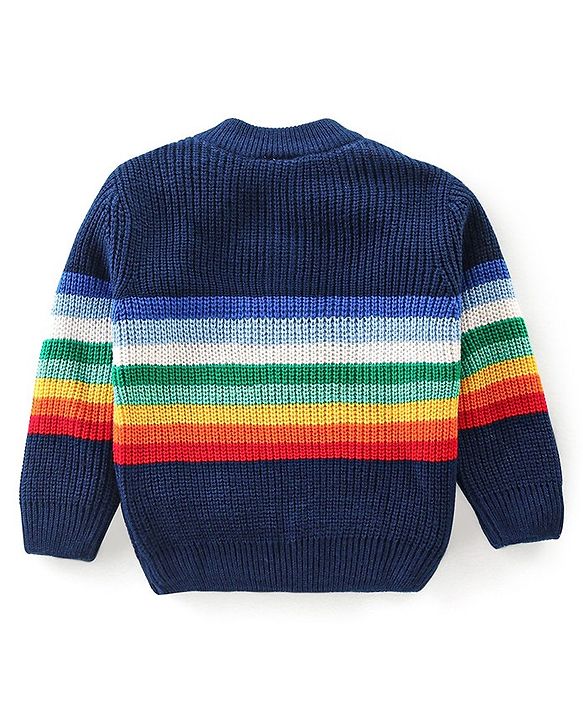 Babyhug Knit Full Sleeves Sweater With Striped - Navy Blue