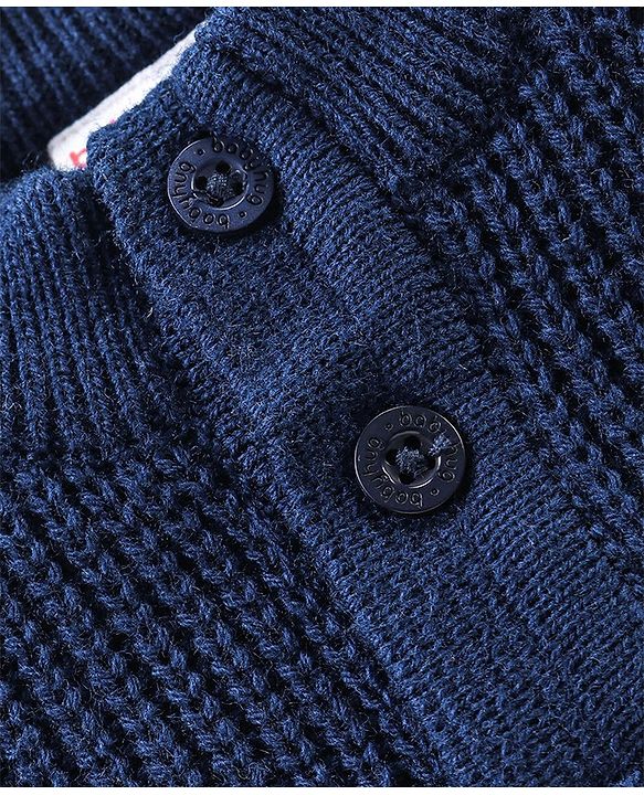 Babyhug Knit Full Sleeves Sweater With Striped - Navy Blue