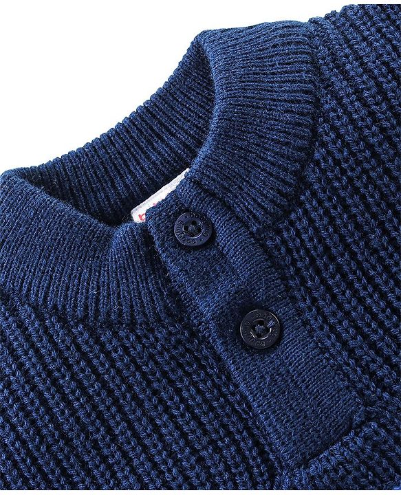 Babyhug Knit Full Sleeves Sweater With Striped - Navy Blue