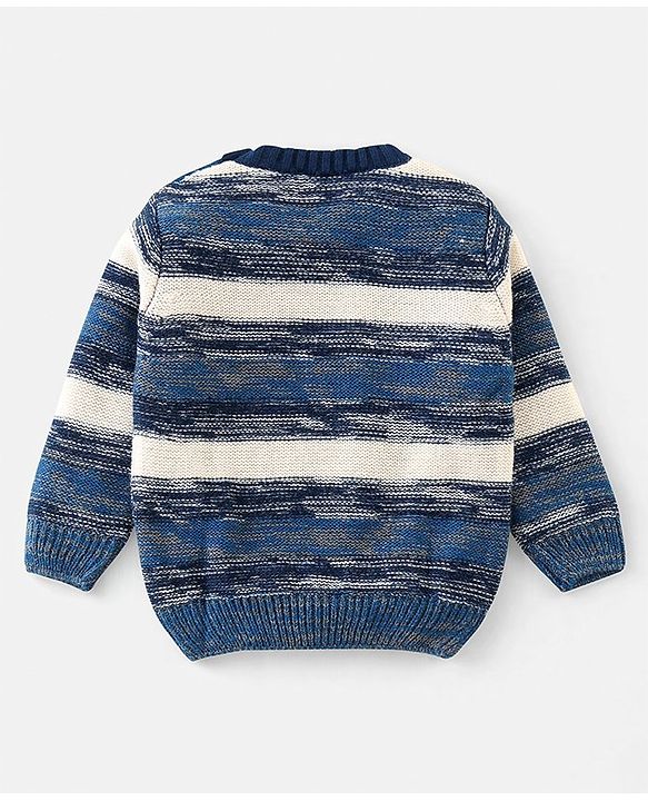 Babyhug Knit Full Sleeves Sweater with Striped Design - Blue