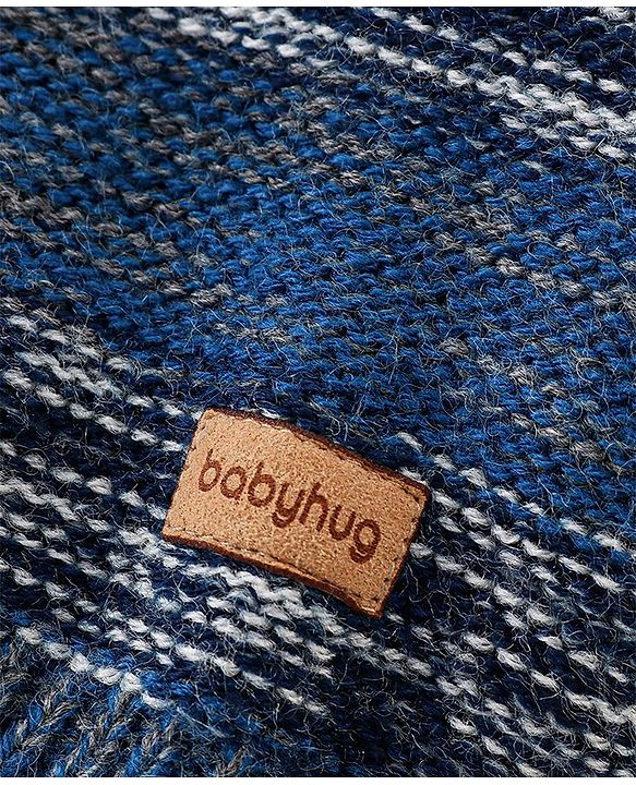 Babyhug Knit Full Sleeves Sweater with Striped Design - Blue