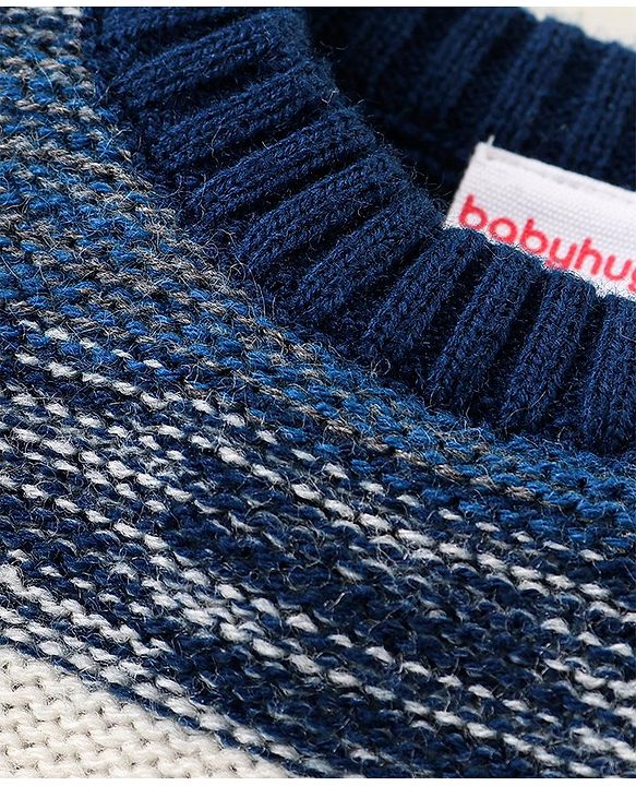 Babyhug Knit Full Sleeves Sweater with Striped Design - Blue