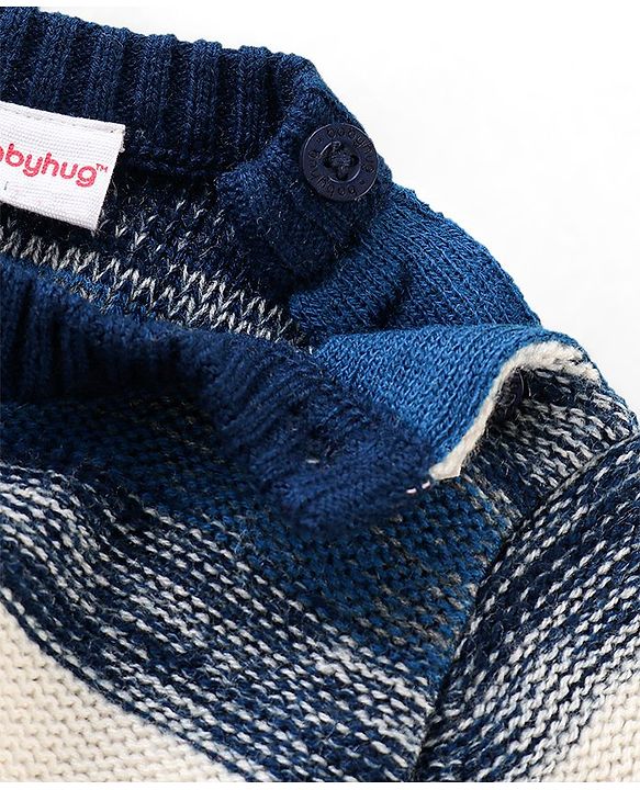Babyhug Knit Full Sleeves Sweater with Striped Design - Blue