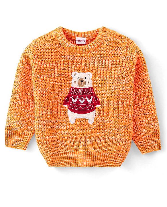 Babyhug Full Sleeves Sweater Polar Bear Embroidery- Orange