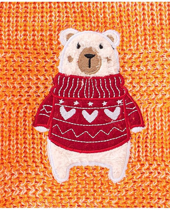 Babyhug Full Sleeves Sweater Polar Bear Embroidery- Orange