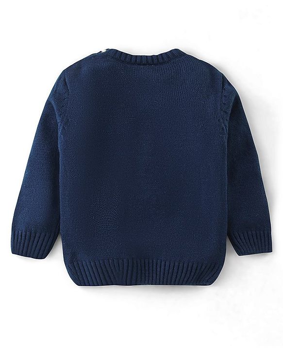 Babyhug Full Sleeves Sweater Santa Embroidery- Navy Blue