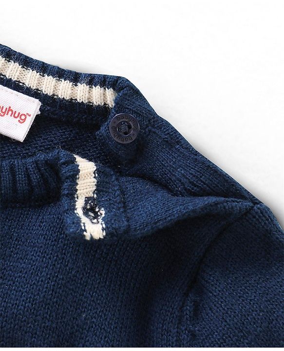 Babyhug Full Sleeves Sweater Santa Embroidery- Navy Blue